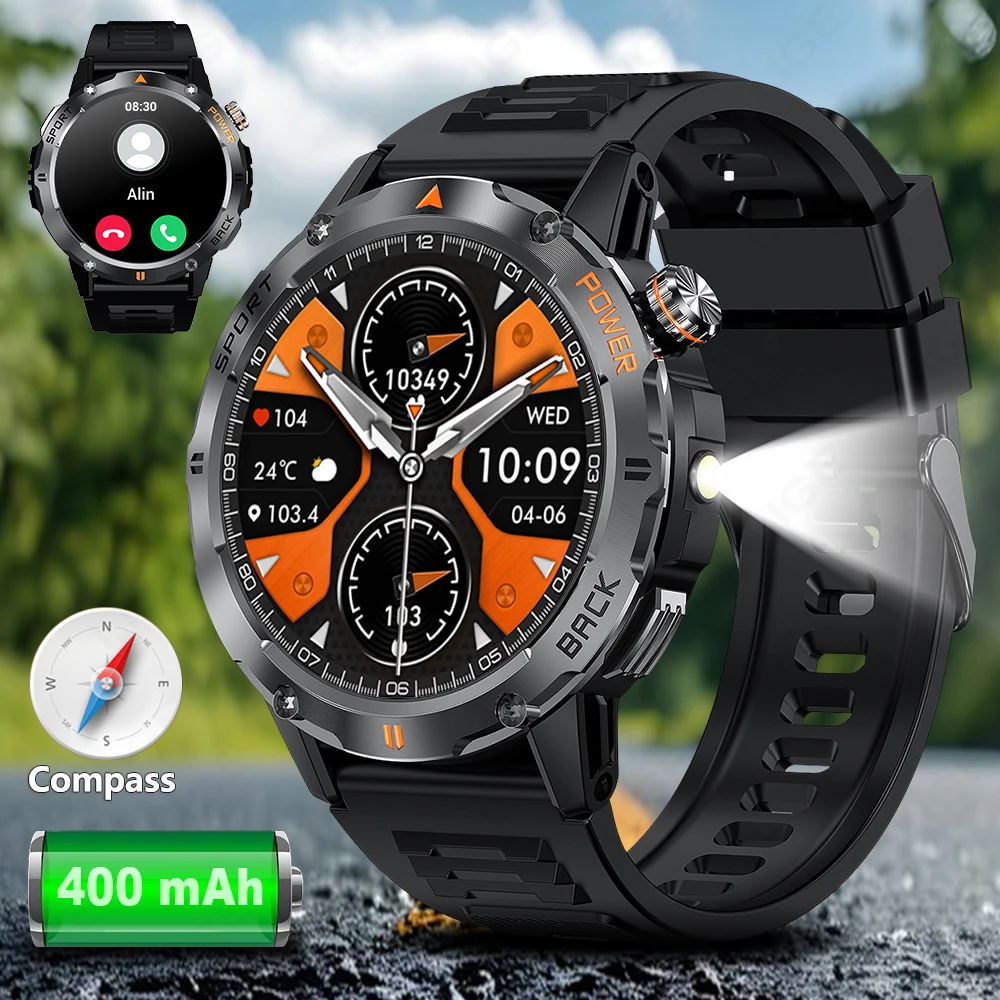 LIGE nuevo reloj inteligente 1,53 "pantalla HD hombres deporte relojes impermeables con brújula linterna LED Monitor de ritmo cardíaco BTCall Smartwatch