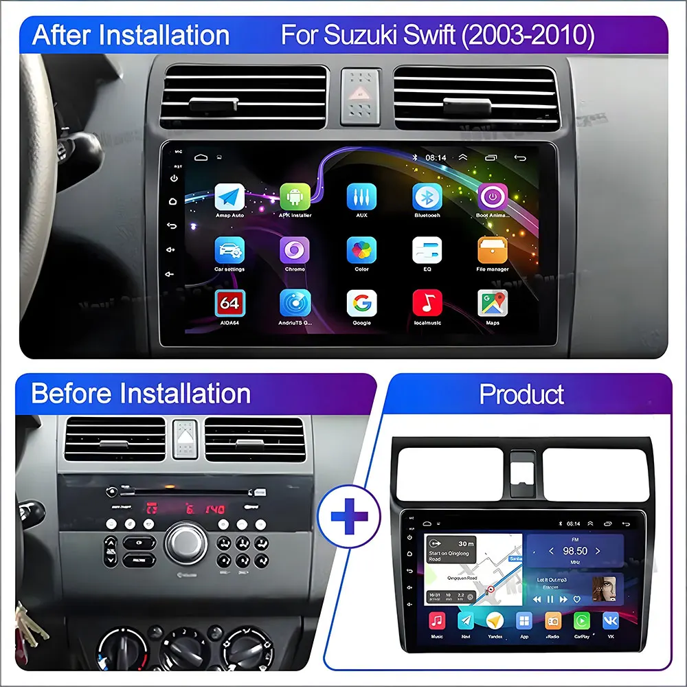 Android 16 For Suzuki Swift 3 2003 - 2010 Car Auto Radio Multimedia Player GPS Head Unit Navigation Stereo Dash Cam Screen DVD
