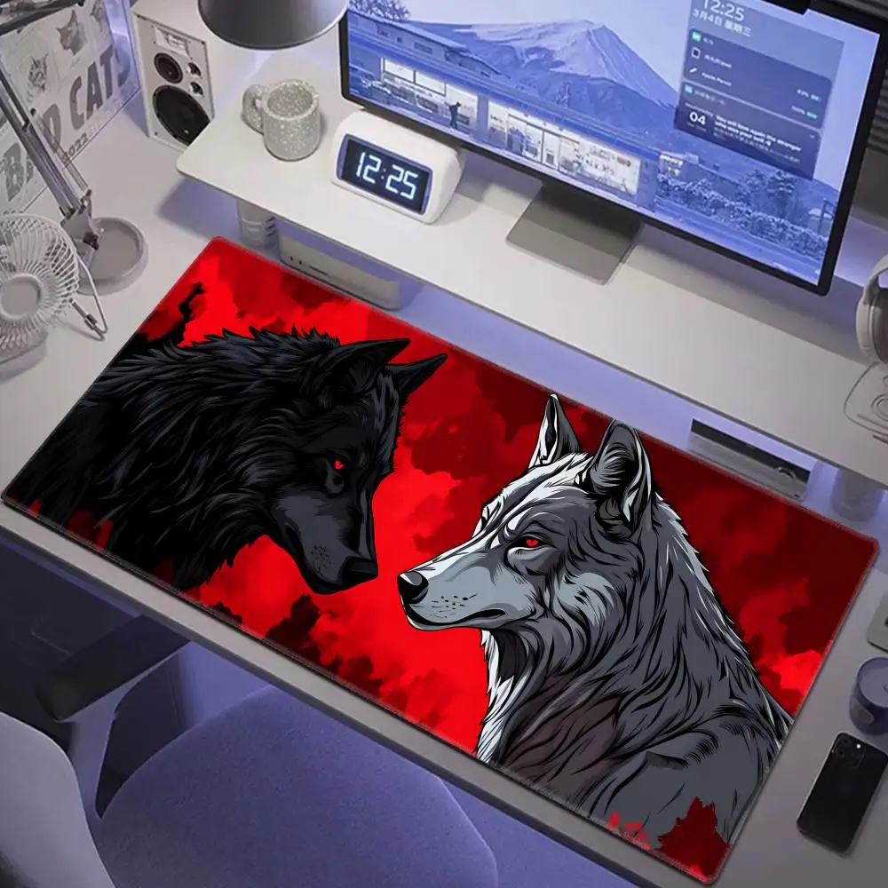 

HYBXAXC Ukiyo-e style gray wolf large Mouse Pad Gaming mats Non-Slip Desk Mat mouse carpet with Stitched Edge HD printing mat