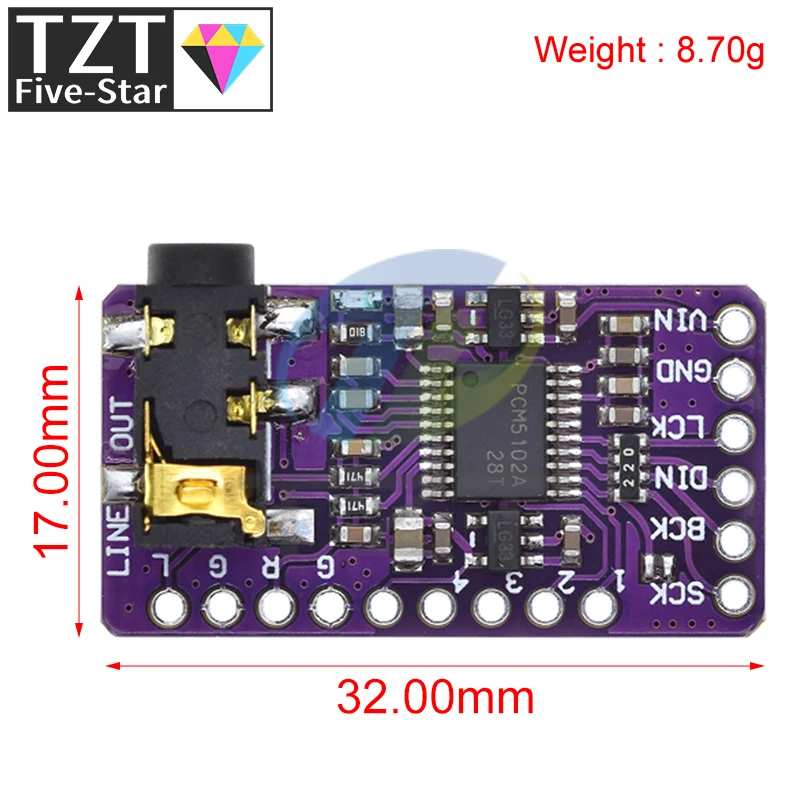 Interface I2S PCM5102A DAC Decoder GY-PCM5102 I2S Player Module For Raspberry Pi pHAT Format Board Digital PCM5102 Audio Board