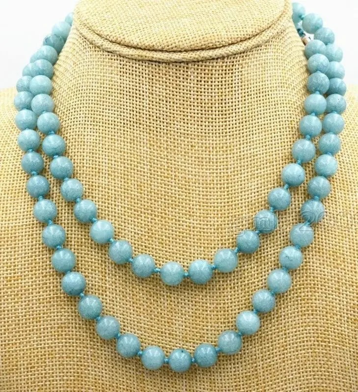 

32" Long Genuine Natural 10mm Blue Brazil Aquamarine Beads Jewelry Necklace