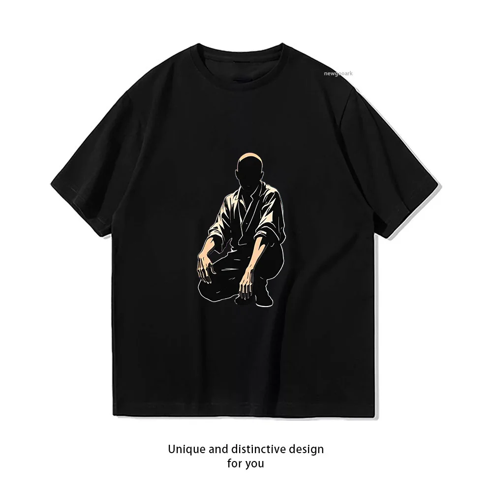 Zen Monk Sitting T-Shirt Design  Casual Cotton Short Sleeve Tee for Men Women