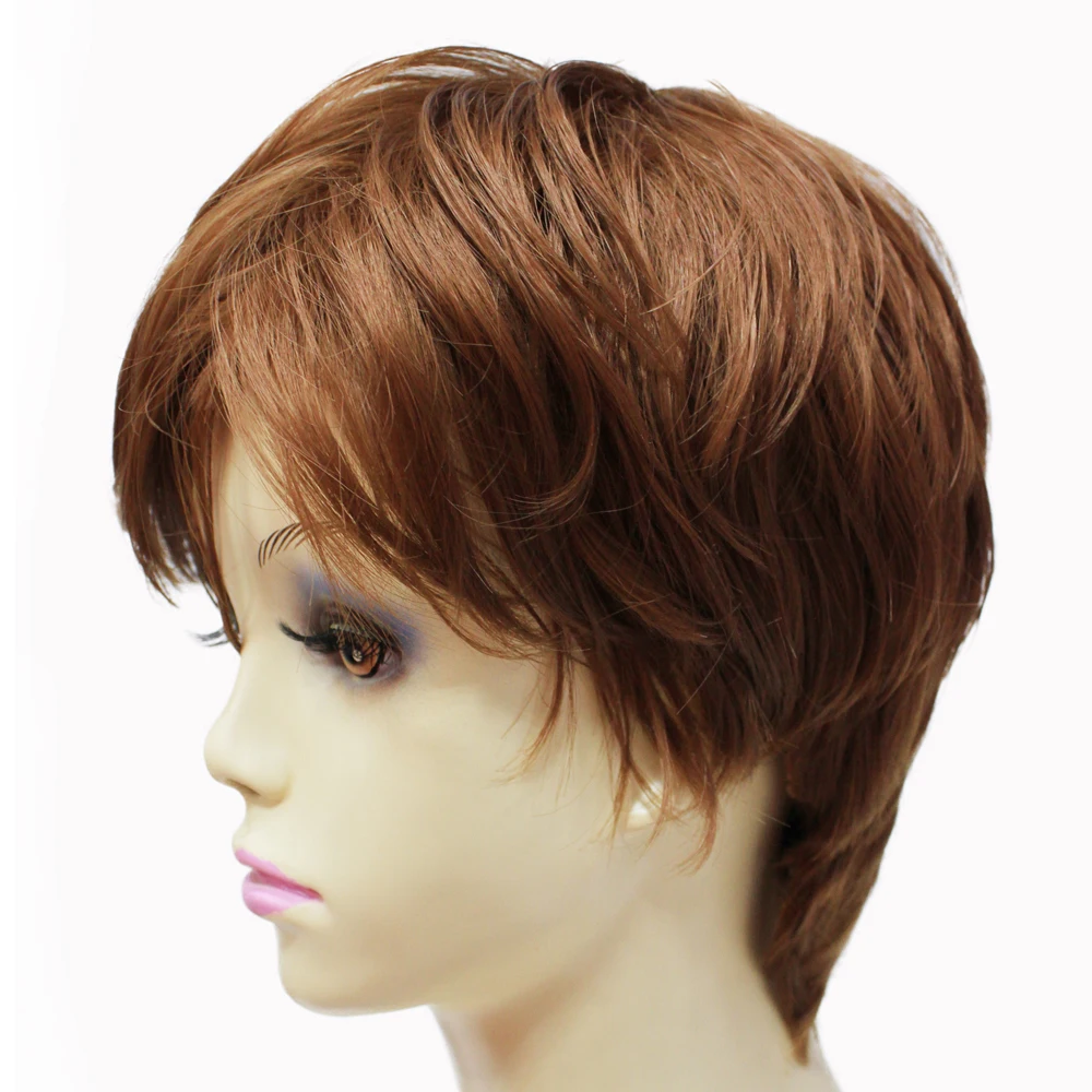 Light Brown Short Pixie Cut Wig for Women – 8 Inch Straight Synthetic Hair Capless Wig, Natural Looking wigs