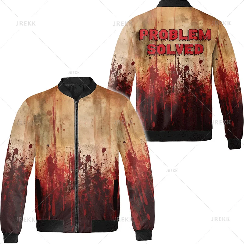 3D Printed Horror Bloody Bomber Jacket For Men Clothes Halloween Party Cool Blood Zipper Jacket Oversize Streetware Mens Coat