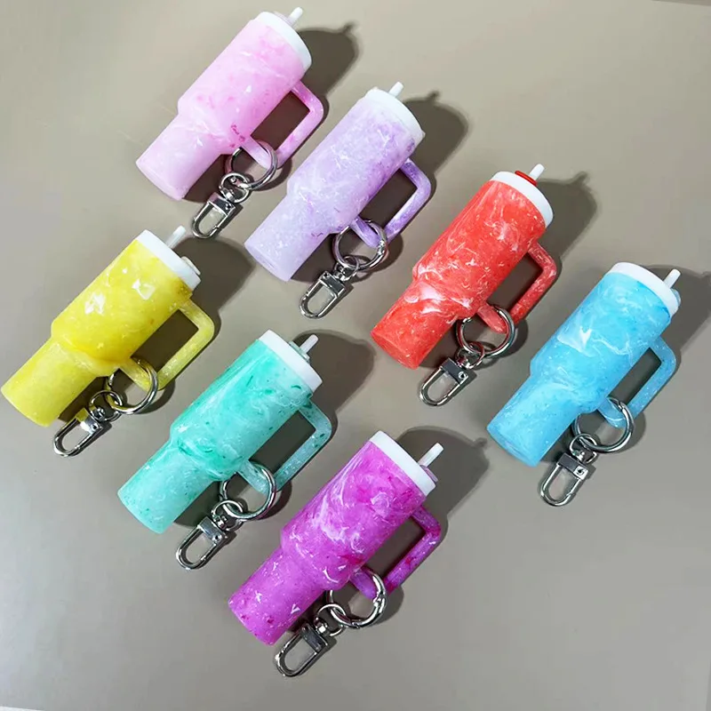 Lovely Water Cup Charms Keychains Creative Stanley Bottle Pendant Keyring Lipstick Holder Bag Car Trinkets Accessories Gifts