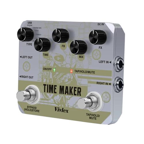 VIVLEX Ultimate Time Maker interruptor de pie doble multicaja 11 tipos cinta de retardo efectos Pedal Tap Tempo función para guitarra bajo