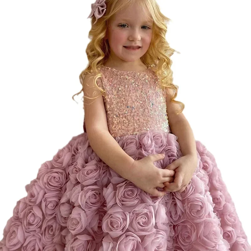 One year old dress princess  girl baby rose fairy flower girl dress fluffy skirt baby girl dress