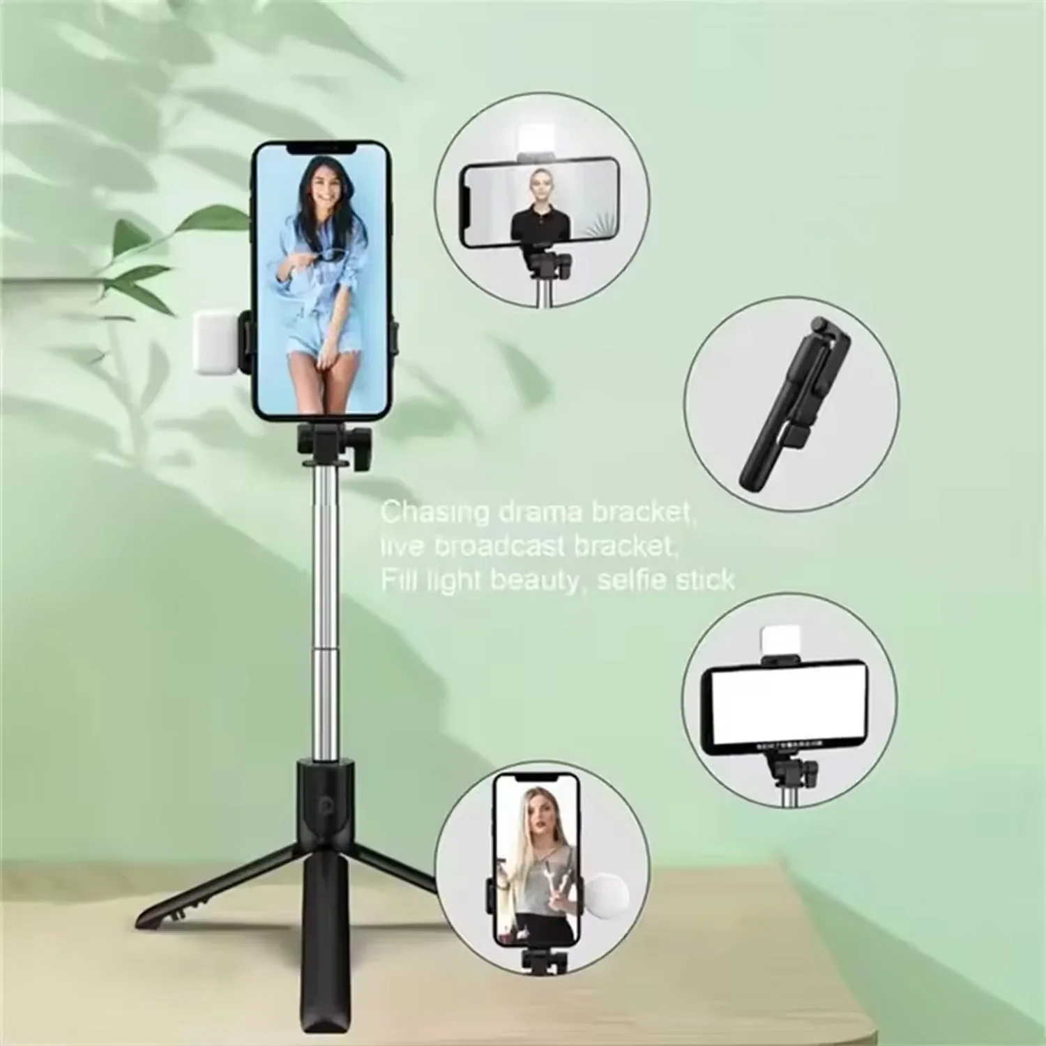 Cell Phone Selfie Stick Tripod Bluetooth Remote Wireless Selfi Stick Phone Holder Stand with Beauty Fill Light Soft beauty view 6