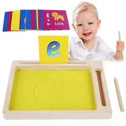 Wooden Montessori Sand Tray With Wooden Pen Includes Alphabet Flashcards For Preschool Writing Letters And Numbers