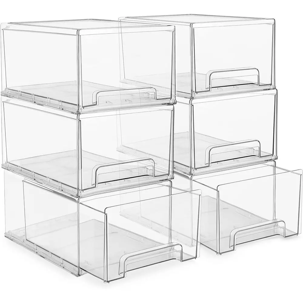 

Large Clear Stackable Storage Drawers – 6-Pack Plastic Organizer Bins with Handles – Stackable Pull-Out Storage Drawers for Closet, Pantry, Office, Bathroom, Craft, and Toy Organization