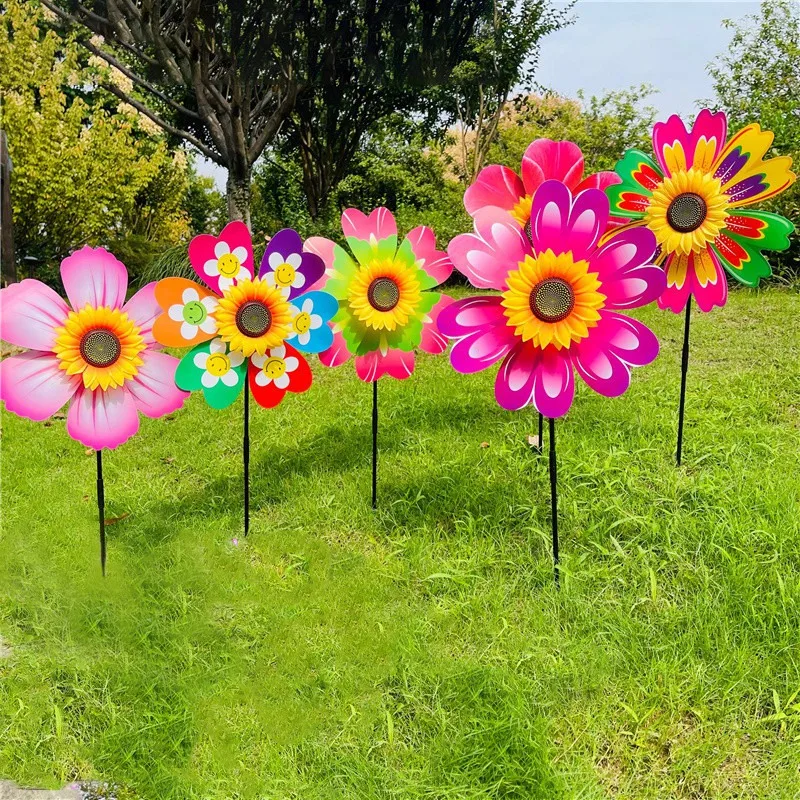 1Pcs Colorful Sunflower Windmill Wind Spinners For Lawn Outdoor Party Garden Decoration Outdoor Camping Picnic Garden Yard Decor