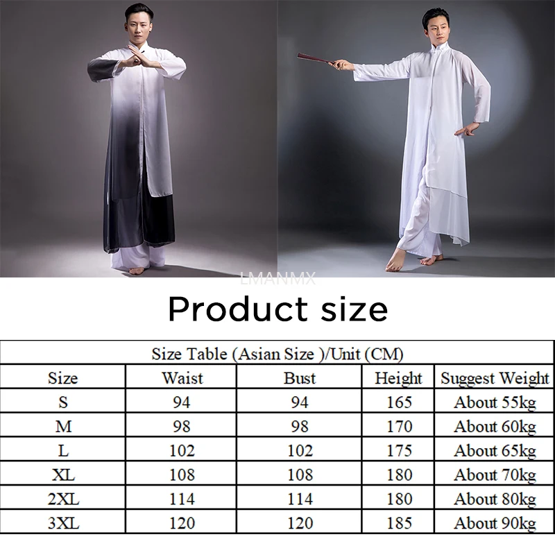 Traditionele Chinese Kleding Unisex Chiffon Taichi Kung Fu Pak Klassieke Danskleding Wushu Performance Martial Arts Show Kostuum