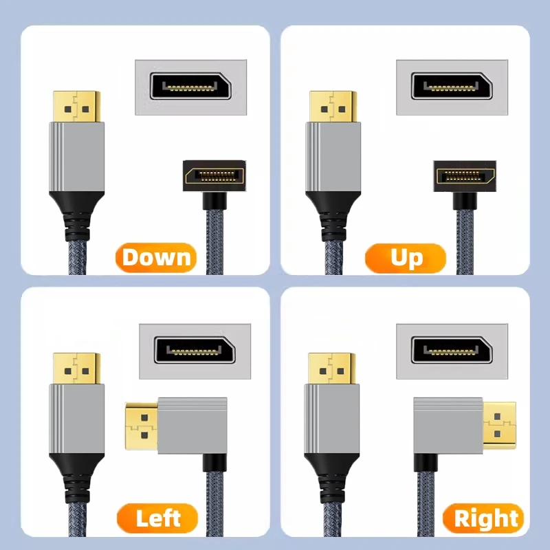 1M 90 Degree DP Up/Down/Left/Right Angle DisplayPort 1.2 Cable 4K60Hz 2K144Hz Video Audio Cord for Laptop PC Xbox Series Monitor
