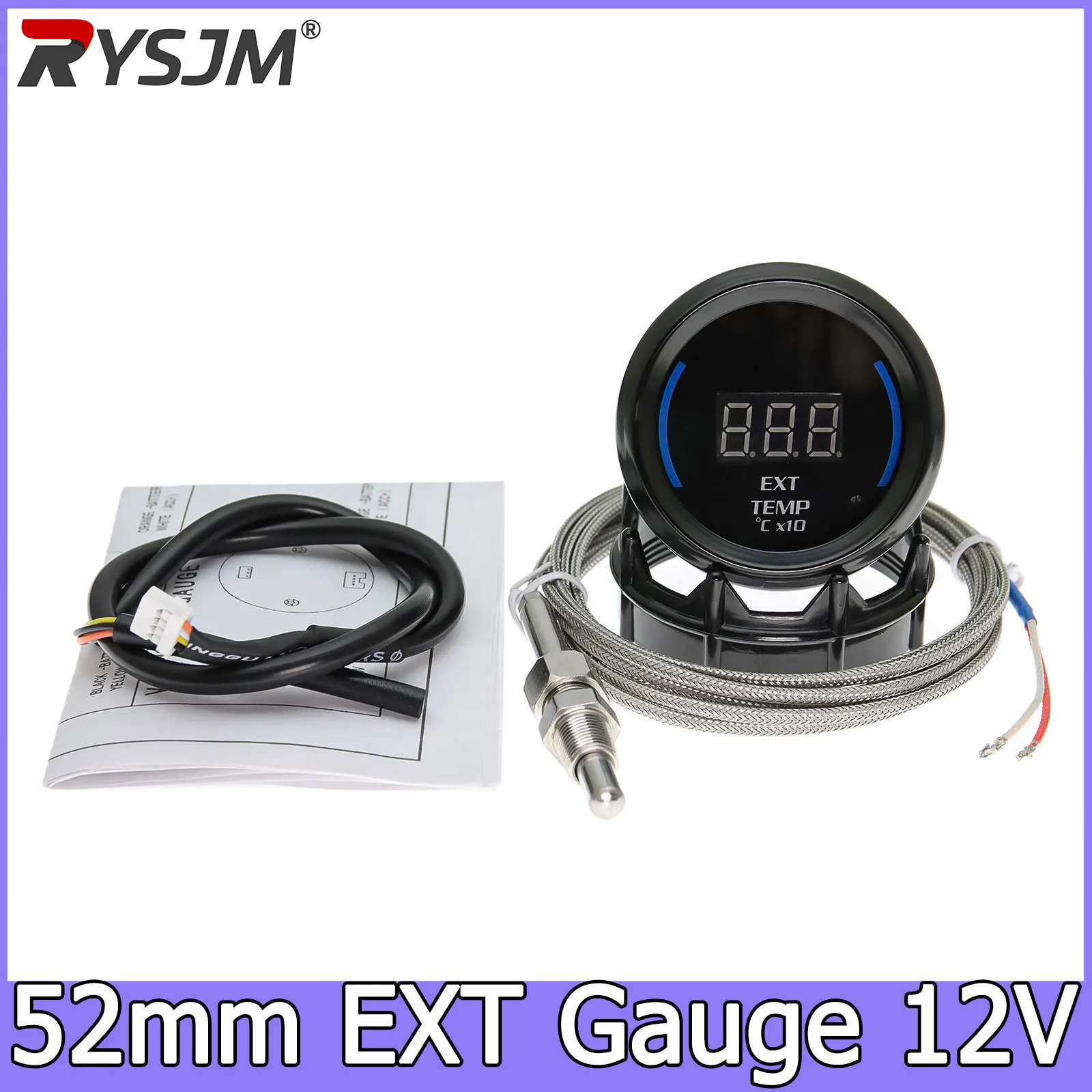 

52mm Exhaust Temperature Gauge Digital Exhaust Gas Temp Gauge Led EXT Gauge Car Meter Sensor with Blue Ambient Light