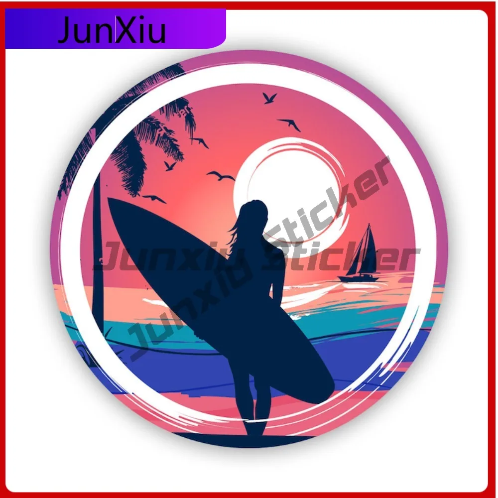 

Surfer Girl Stickerwaterproof Outdoor Decalssurfing Sunset Anime Car Waterproof Vinyl Decal For Car Bumpers High Quality High