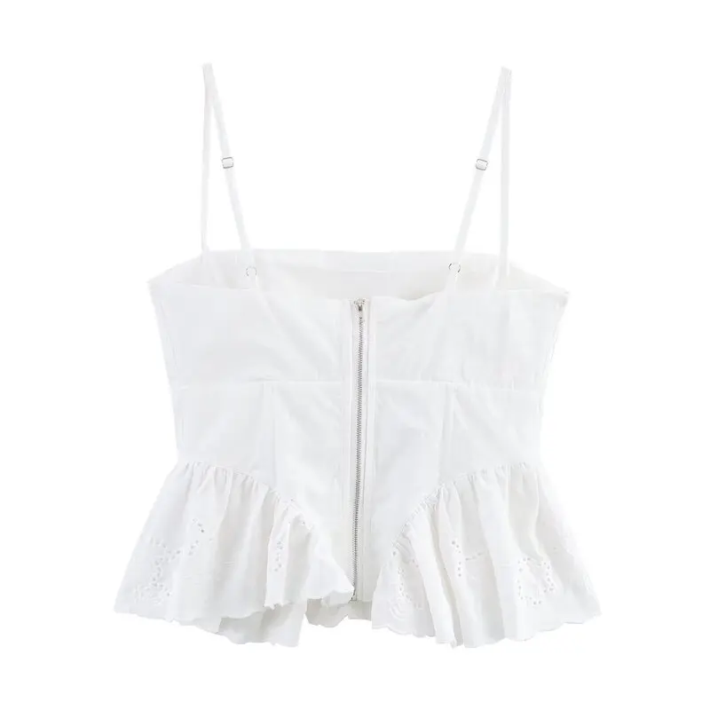 Letnia kolekcja 2025: Nowy damski top typu bustier z jedwabnej gazy na ramiączkach, podkreślający biust, wyszczuplający, uniwersalny, dopasowany, o długości midi...