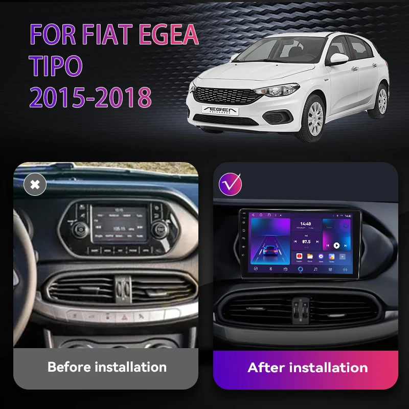 For Fiat EGEA TIPO 2015-2018 Carplay Car Radio GPS DSP Navigation Multimedia Video Player 4G Android AUTO QLED Stereo 8G+128G