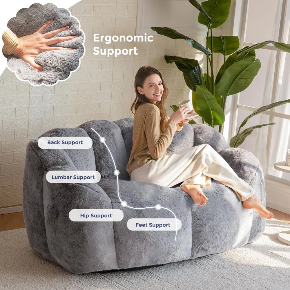 

loveseat floral shaped bean bag sofa, ultra soft love seat mini sofa couch, faux fur reading chair