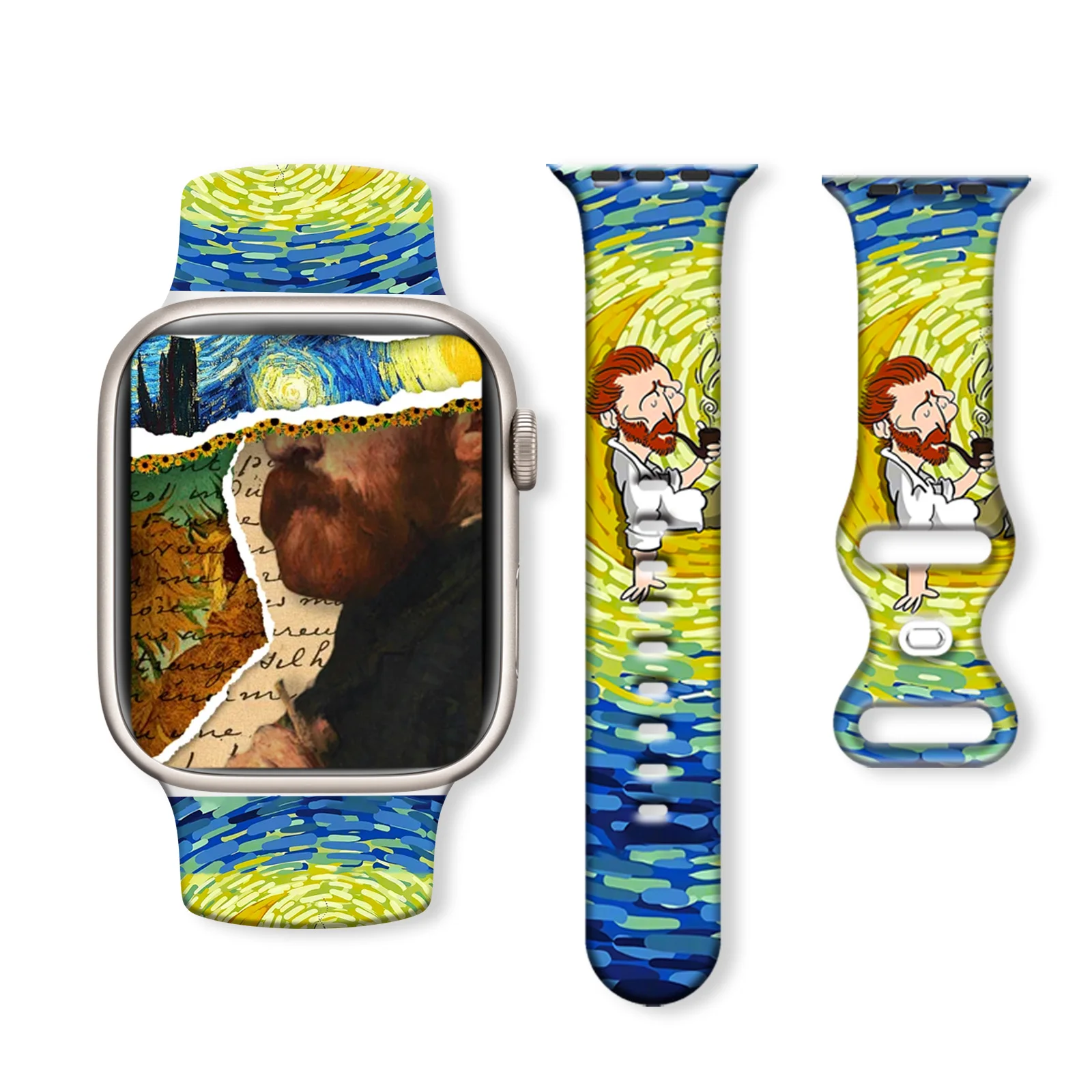 

Van Gogh printed watch strap for Apple Watch 11 10 9 8 7 Silicone Band Replaceable Bracelet for iWatch 38mm 40mm 41mm Watchband