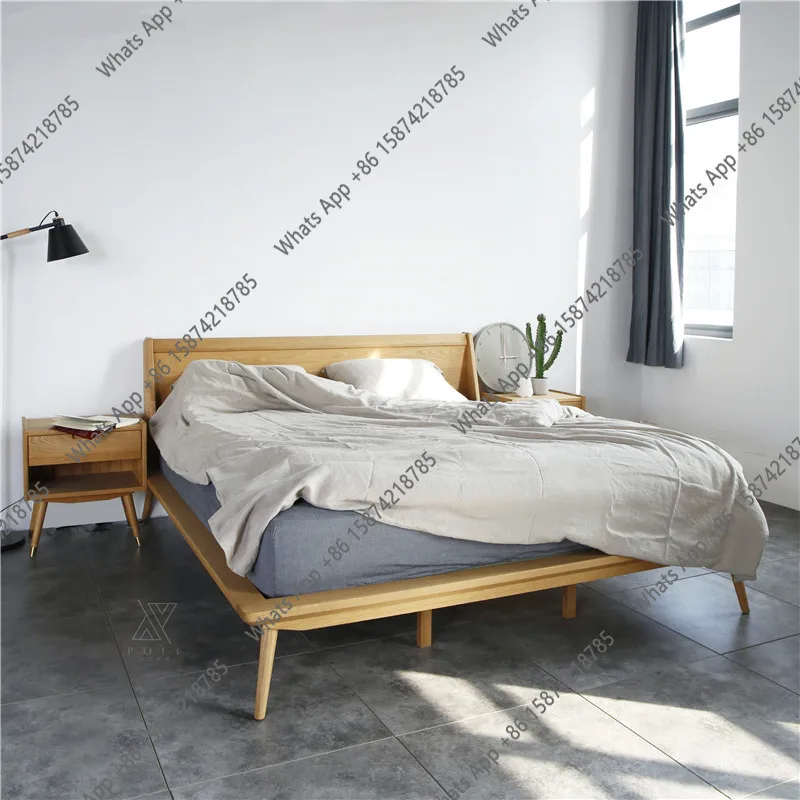 

B Nordic Light Luxury Pure Solid Wood Oak Bed Master Bedroom Second Bedroom Double Bed Black Walnut Children'smarriage Bed Mi