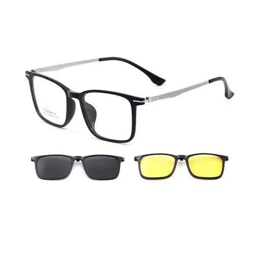 Imagen 2 del producto Gafas de sol polarizadas TR90 ultraligeras cuadradas 3 en 1 para hombre con clip + monturas de patas de titanio de visión nocturna para conducción diurna y nocturna