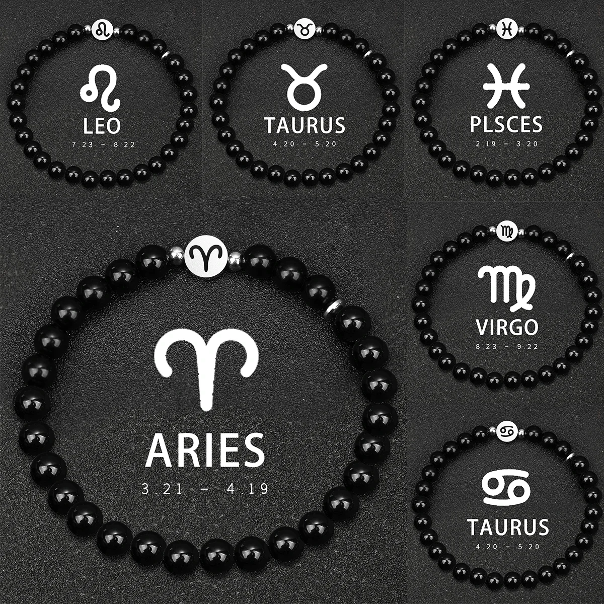 Pulsera de los 12 Signos del Zodiaco, 6mm, Piedra Natural Obsidiana, Acero Inoxidable, Capricornio, Sagitario, Pulsera para Hombre, Pulsera para Mujer