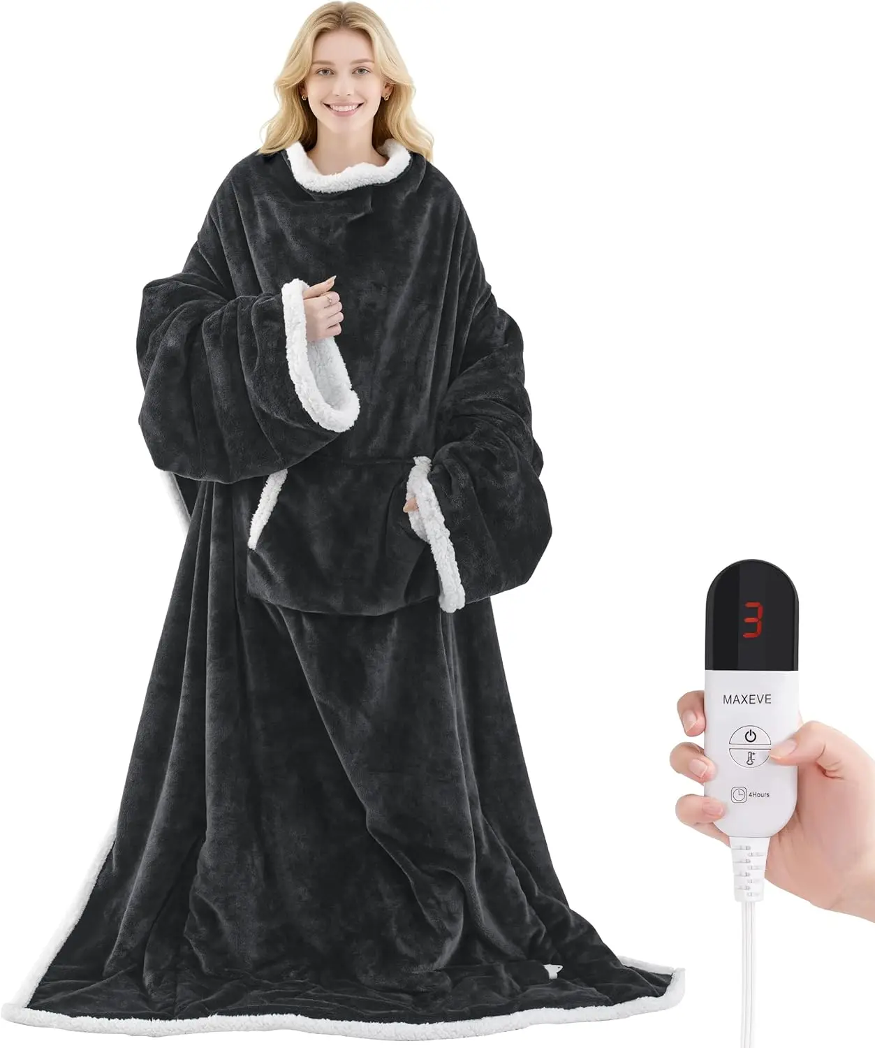 

Носимое одеяло с подогревом, карманом для ног и рукавами, 6 уровней нагрева, автоматическим отключением, можно стирать в машине