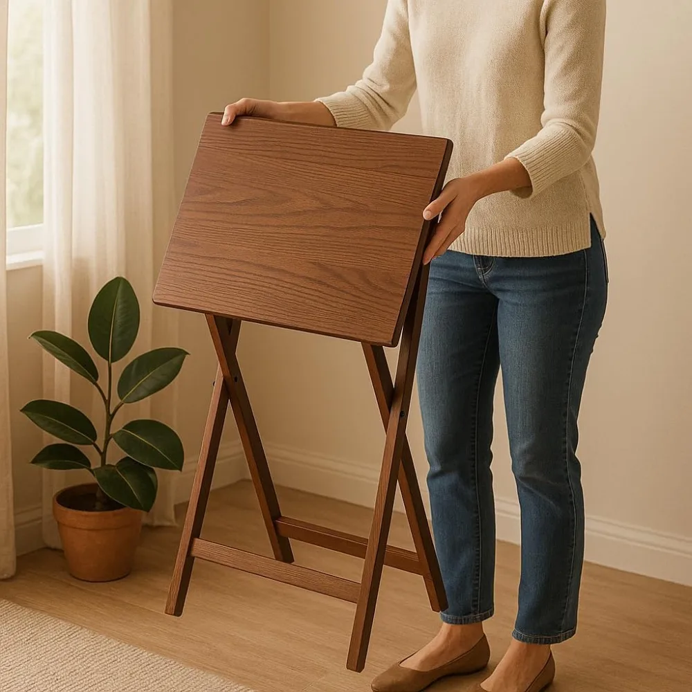 مجموعة صواني تلفزيون مريحة قابلة للطي مكونة من 5 قطع - طاولات مدمجة قوية، تصميم إطار X، طاولات وجبات خفيفة محمولة، تجميع بسيط، مثالية لـ E #3