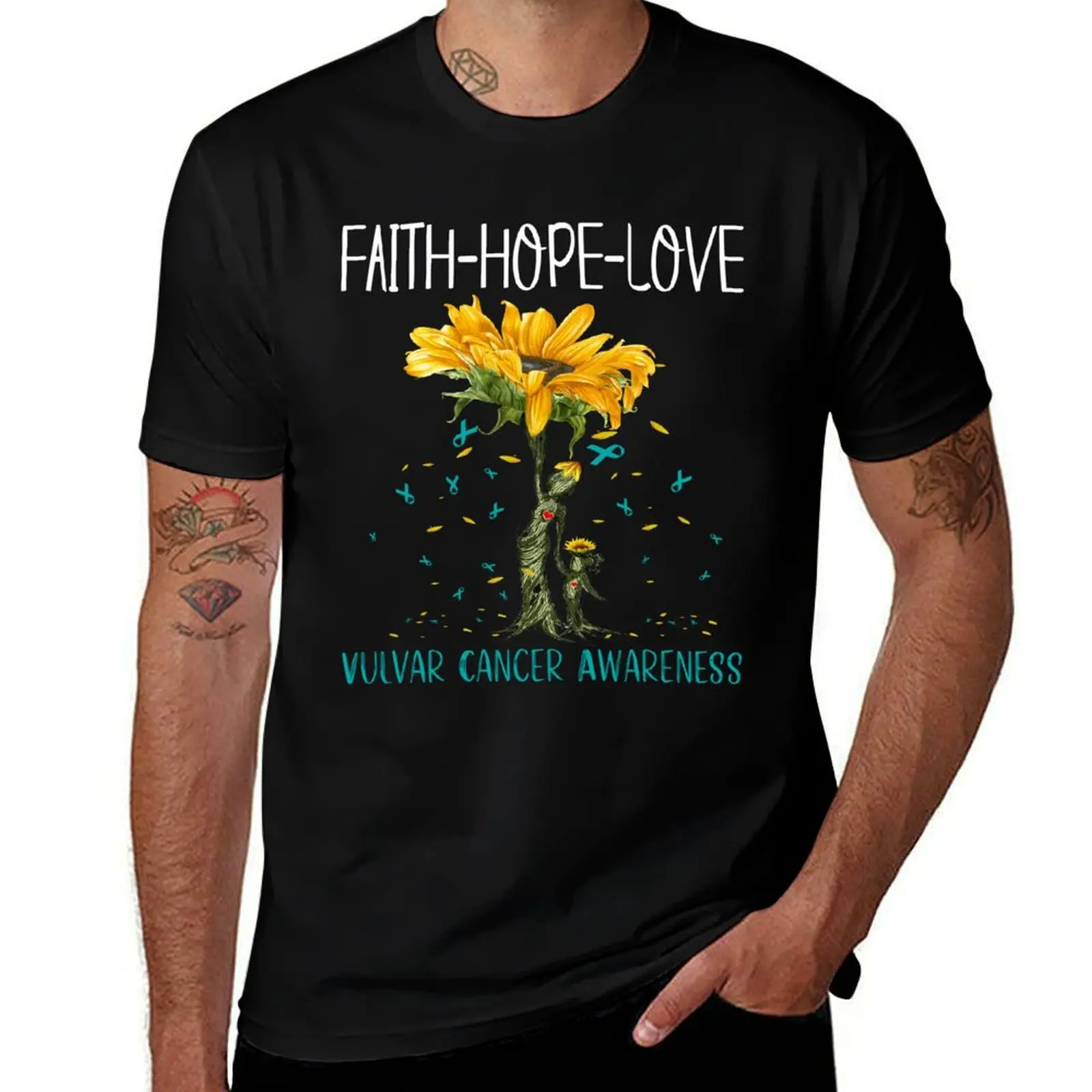 T-shirt de sensibilisation au cancer vulvaire - Sunflower Faith Hope Love T-Shirt coupe ample pour grandes tailles