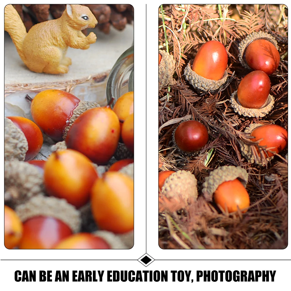 

40pcs Artificial Acorns Lifelike Home Decoration Props Photography Crafts Montessori Toys Safe Deep Brown Color