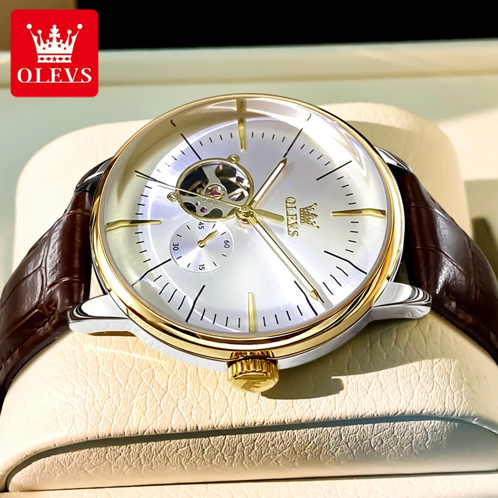 OLEVS 6708 ساعة ميكانيكية للرجال موضة الزجاج المقوس التلقائي ساعات رجالية جوفاء بسيطة فاخرة العلامة التجارية الأصلية ساعة رجل