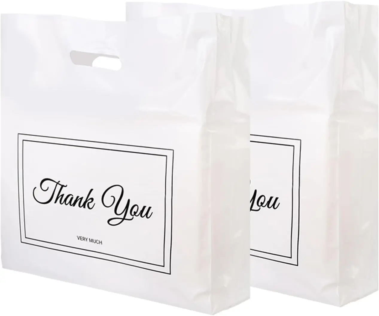 

100Pcs 16x18 Inch Reusable Plastic Thank You Bags for Small Business, Retail, Party, Gift - White, 2.36mil Thickness