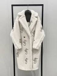 new same cream white seahorse teddy bear fur coat long alpaca wool autumn and winter coat