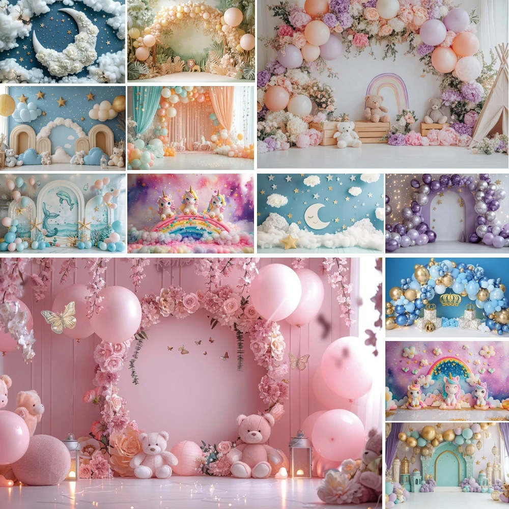

MOON.QG Pink Floral Balloon Arch Photo Background Baby Shower Birthday Backdrop Photozone Photography Props Accessories Shooting
