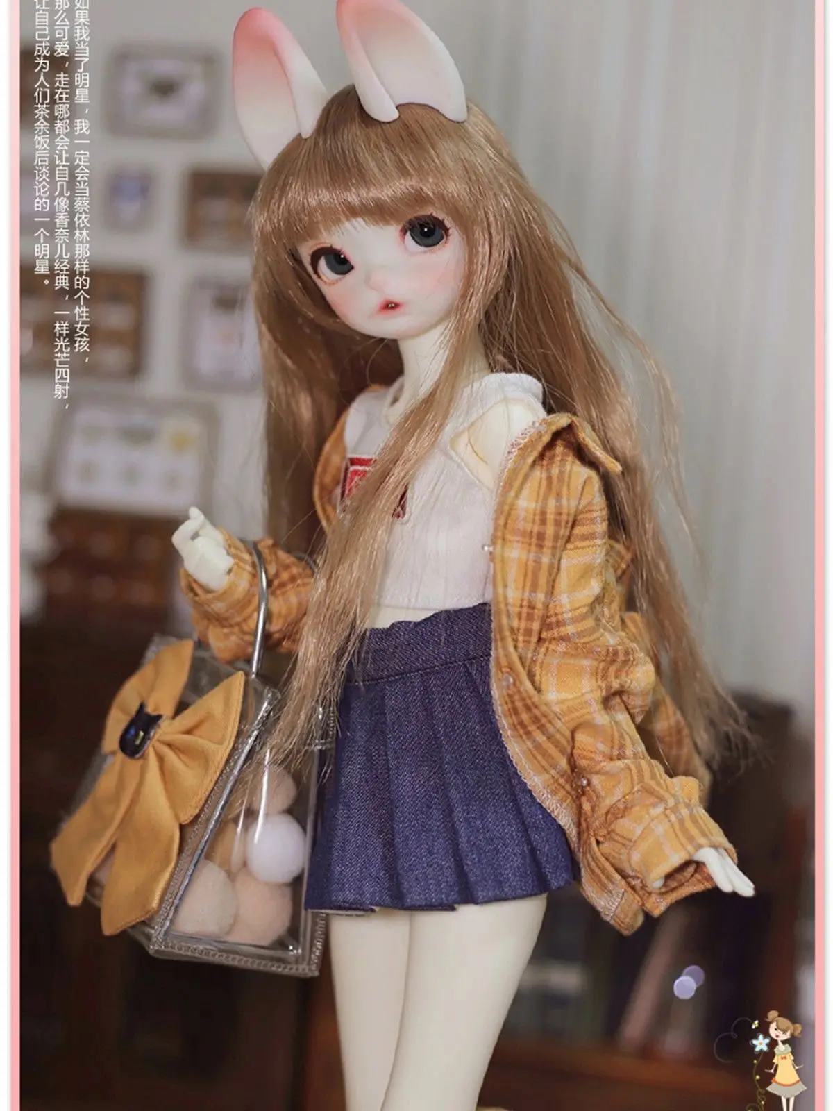 جديد GOKI 1/6 أرنب لطيف bjd إرسال آذان أرنب ثنائي الأبعاد الراتنج المشتركة المنقولة دمية هدية مع الملابس والأحذية