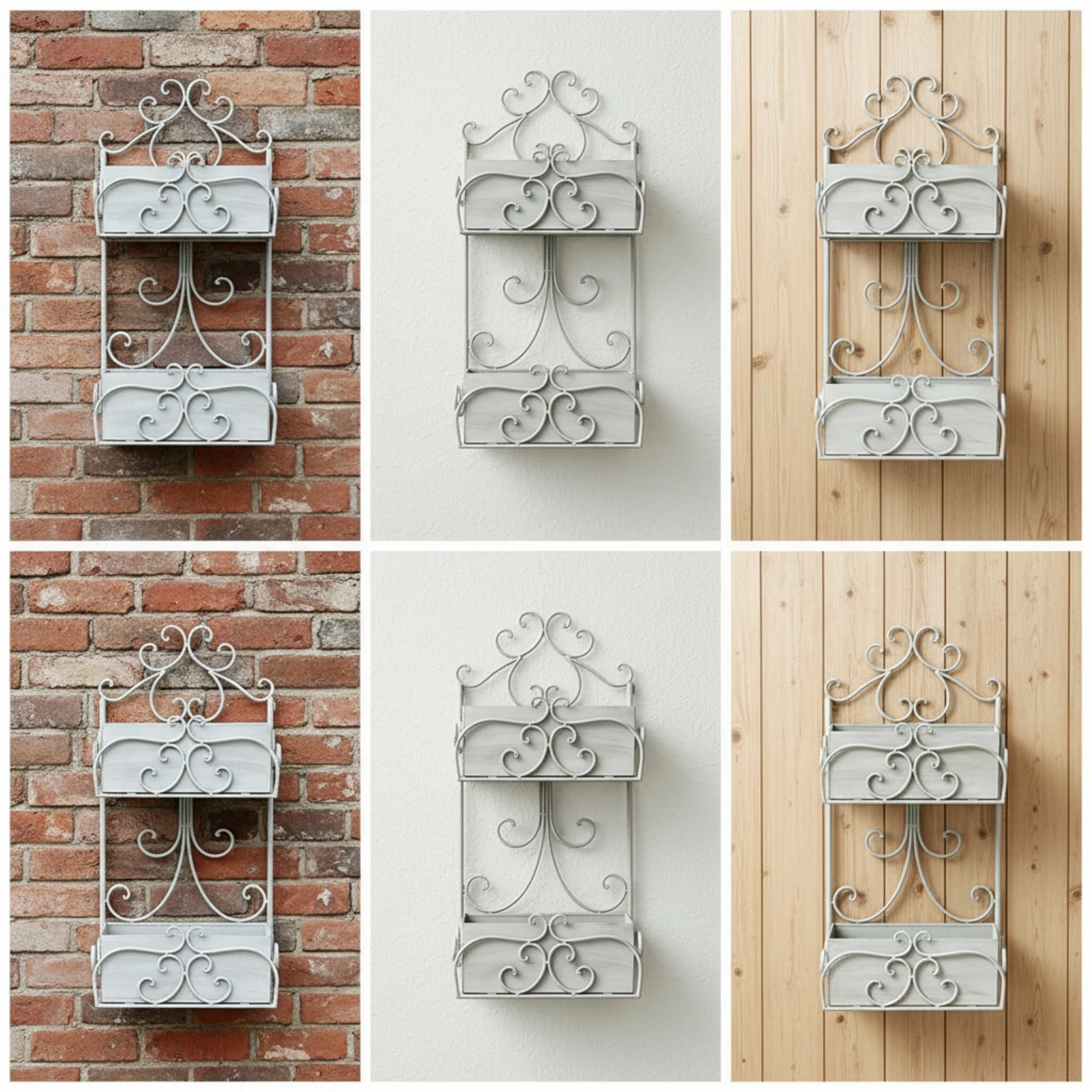 Wall-Mounted Plant Shelf Metal Wall Planter Flower Display Stand Space-Saving Rack Rust-Resistant for Gardeners, Balcony, Patio