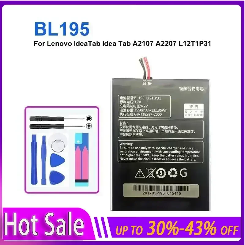 

Tablet Battery 3550mAh For Lenovo IdeaTab Idea Tab A2107 A2207 L12T1P31 BL195 long-lasting and replaceable battery