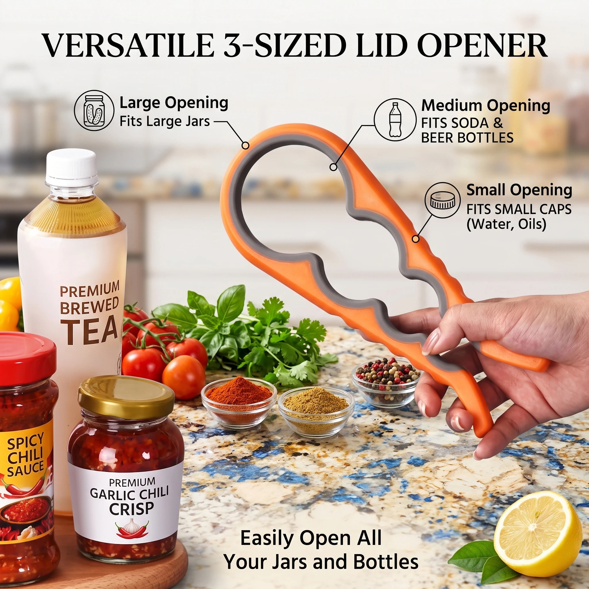 4-in-1 Multifunctional Jar Lid Opener, Non-Slip Bottle Can Gripper, Easy Grip Household Kitchen Essential Tool