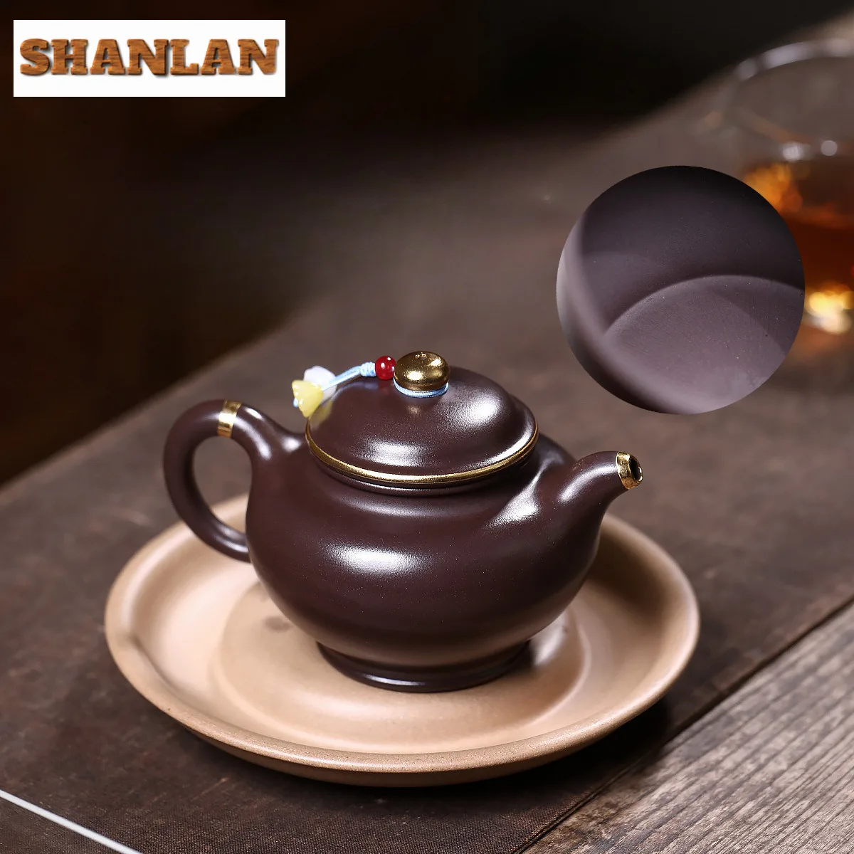 

280ml Exquisite Yixing Purple Clay Teapots Handmade Gold Drawing Pot Raw Ore Purple Mud Kettle With Filter Chinese Zisha Tea Set