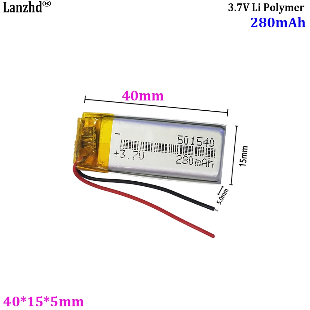 

501540 3.7V 280mAh rechargeable lithium polymer battery For intelligent robot beauty device LED light digital product