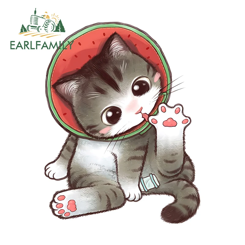 EARLFAMILY 13cm × 10cm Naughty Kitten Car Stickers Amusing Cartoon Design Decals Scratch Proof Car Door Protector Decoration