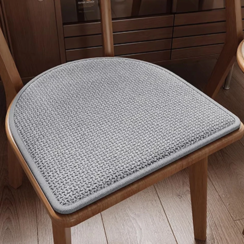 Cotton Linen Cushion Horseshoe Dining Chair Cushion Solid Wood Chair Cushion Non-slip Durable Four Seasons Buttock Pad D-shape