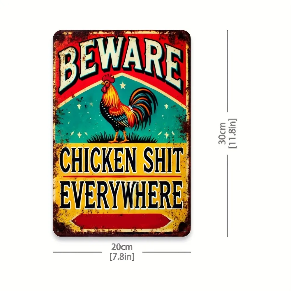 Antique Chicken Poop Metal Sign | Rustic Decor for Patio, Backyard | Outdoor Doorway Art