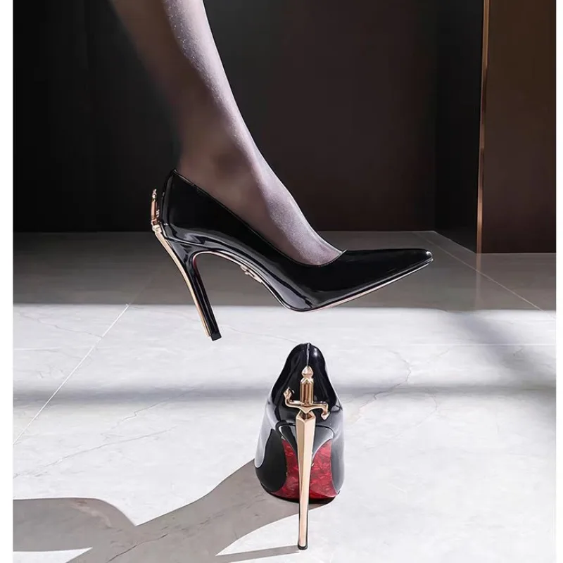 Luxury Women Shoes 2026 Fashion Queen Pointed Head Stiletto High Heels Designer Scepter Golden Sword High Heels Zapatos De Mujer