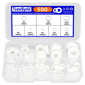 흰색 플라스틱 나일론 와셔 플랫 스페이서 와셔 씰 개스킷, O 링 모음 키트, M2, M2.5, M3, M4, M5, M6, M8, M10, 박스 당 500 개