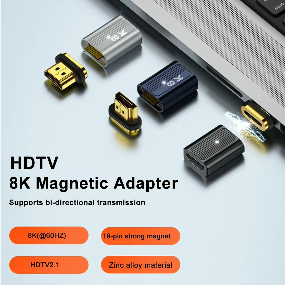 8K HDMI-Compatible 2.1 Magnetic Adapter HDMI-Compatible Magnetic Connector 8K/60Hz 4K/120Hz 19Pin Contacts for HDTV Laptop