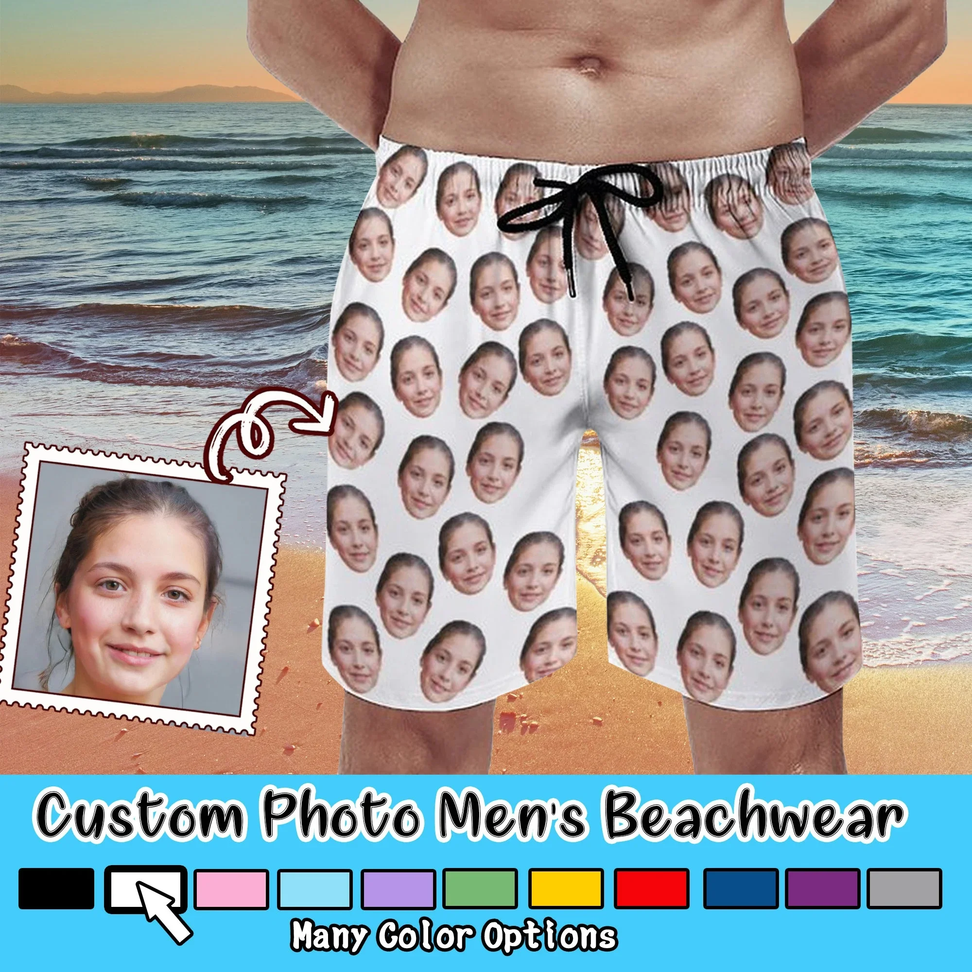 1PC Custom Men Hawaiian shorts with Face Personalized Logo beach shorts  Photo Hawaiian Shirt for Men Beach lovers  Party shorts