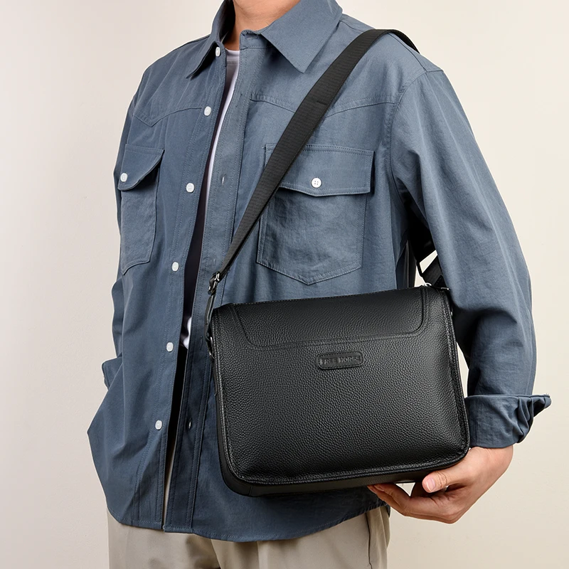 حقائب الكتف للرجال حقيبة جلدية حقيقية موضة جلد البقر حقيبة ساع حقيبة رافعة سوداء رجال الأعمال حقيبة كروسبودي SAC #3