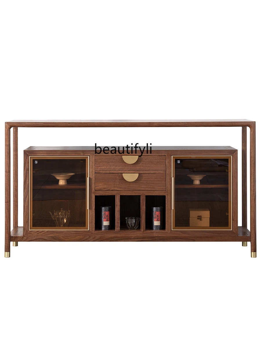 New Chinese Style Walnut Dining Side Solid Wood Entrance Cabinet Tea Locker Hotel Club Curio Cabinet