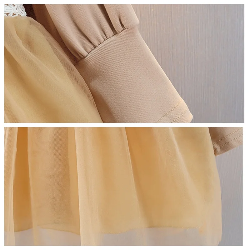 Toddler Baby Dresses For Girls Cotton Long Sleeve Mesh Bow Lace Girls Dress Fashion Princess Clothes For Kids Spring Autumn New